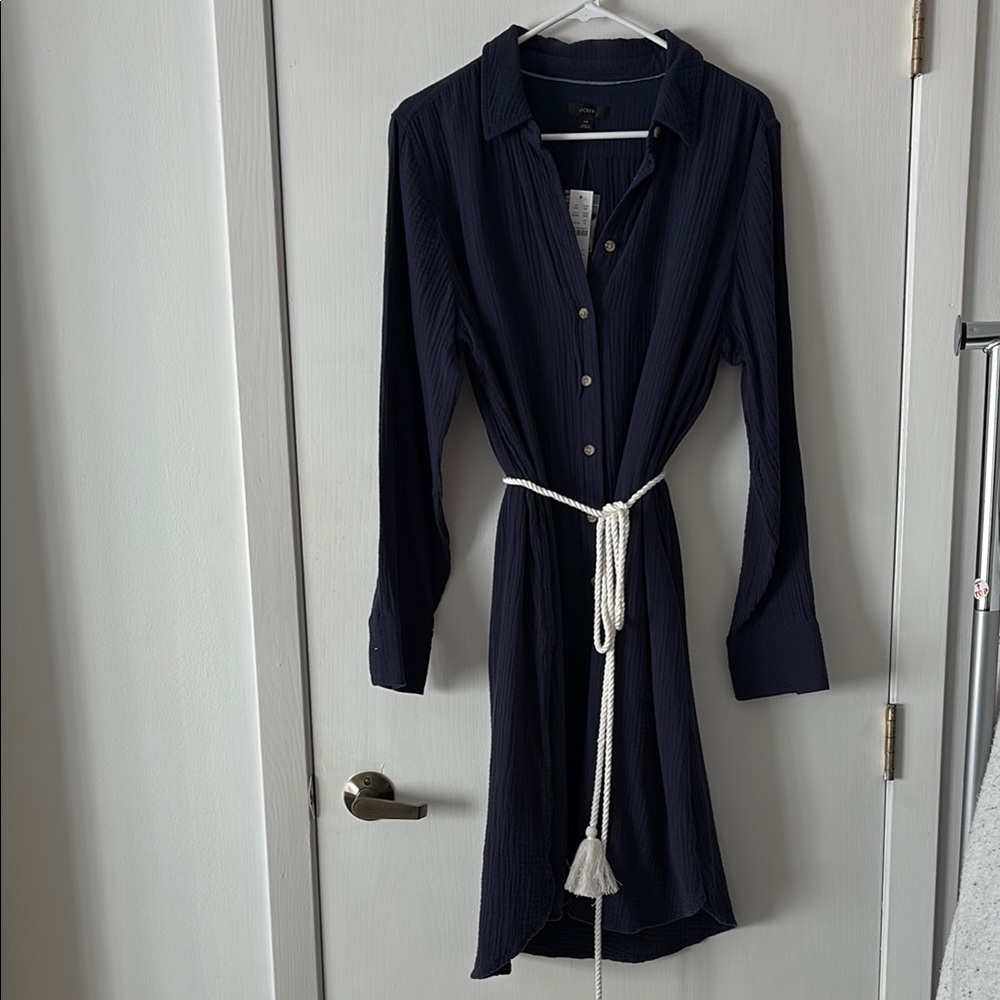 Navy Blue Button-Up Shirt Dress
